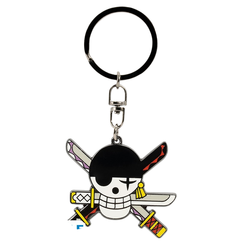 Porte-clés NIPPON DOKI STORE One Piece représentant le Jolly Roger de Zoro avec ses épées croisées