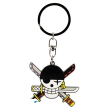 Porte-clés NIPPON DOKI STORE One Piece représentant le Jolly Roger de Zoro avec ses épées croisées