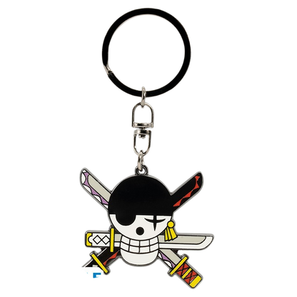 Porte-clés NIPPON DOKI STORE One Piece représentant le Jolly Roger de Zoro avec ses épées croisées
