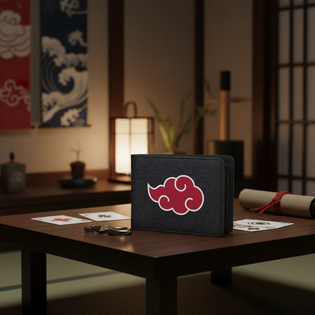 Portefeuille noir en vinyle NIPPON DOKI STORE avec le motif emblématique du nuage rouge Akatsuki de Naruto