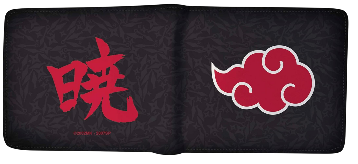 Portefeuille en vinyle NIPPON DOKI STORE Naruto Akatsuki noir avec motif de nuage rouge et kanji japonais