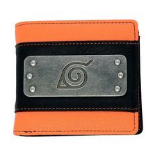 Portefeuille premium Naruto orange et noir avec plaque métallique du village de Konoha par NIPPON DOKI STORE