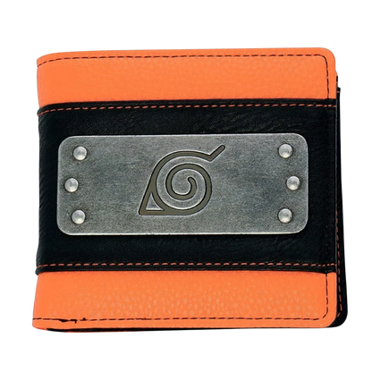 Portefeuille premium Naruto orange et noir avec plaque métallique du village de Konoha par NIPPON DOKI STORE