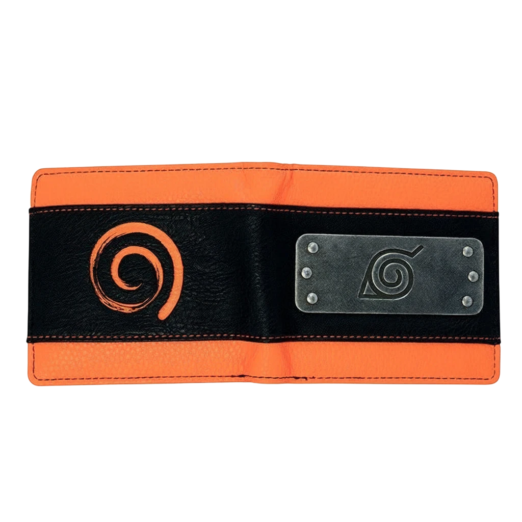 Portefeuille premium NIPPON DOKI STORE Naruto noir et orange avec plaque métallique du village de Konoha