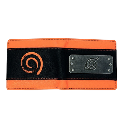 Portefeuille premium NIPPON DOKI STORE Naruto noir et orange avec plaque métallique du village de Konoha