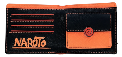 Portefeuille premium Naruto noir et orange avec logo, produit officiel sous licence disponible chez NIPPON DOKI STORE