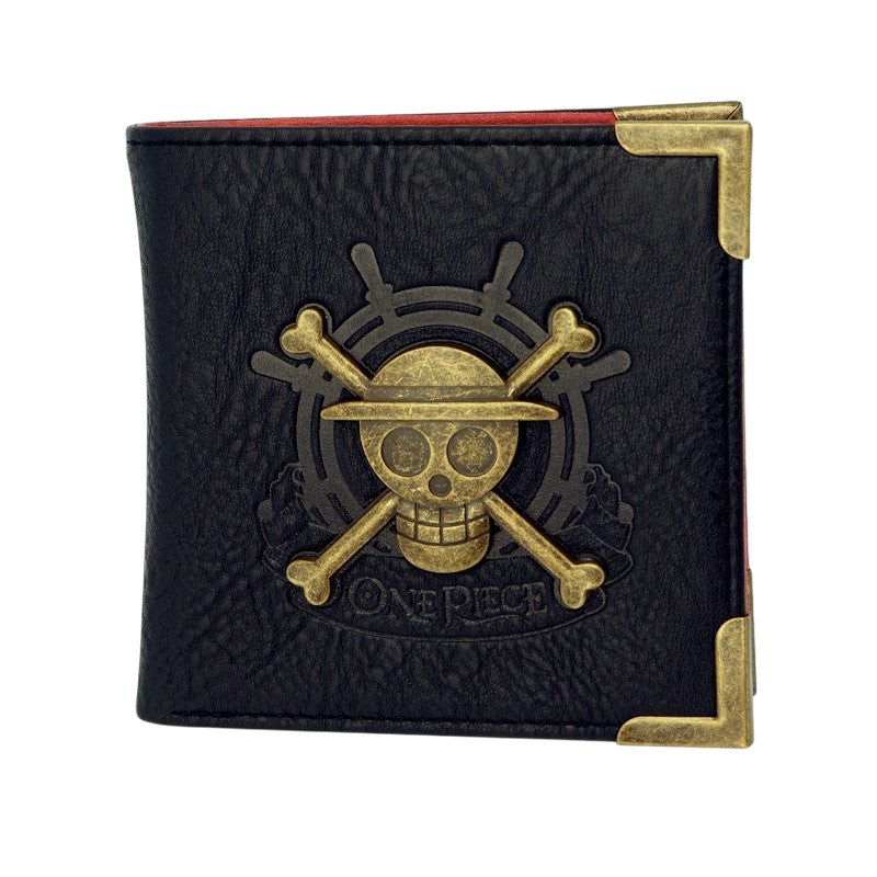 Portefeuille noir en vinyle NIPPON DOKI STORE avec emblème doré Skull Luffy de One Piece et coins métalliques