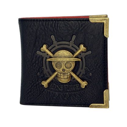 Portefeuille noir en vinyle NIPPON DOKI STORE avec emblème doré Skull Luffy de One Piece et coins métalliques