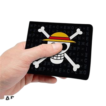 Portefeuille en vinyle noir One Piece Skull Luffy officiel NIPPON DOKI STORE avec logo chapeau de paille