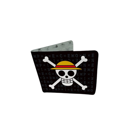 Portefeuille NIPPON DOKI STORE en vinyle noir avec le logo Jolly Roger de Luffy de One Piece