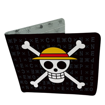 Portefeuille NIPPON DOKI STORE One Piece en vinyle noir avec le logo Jolly Roger de Luffy et chapeau de paille