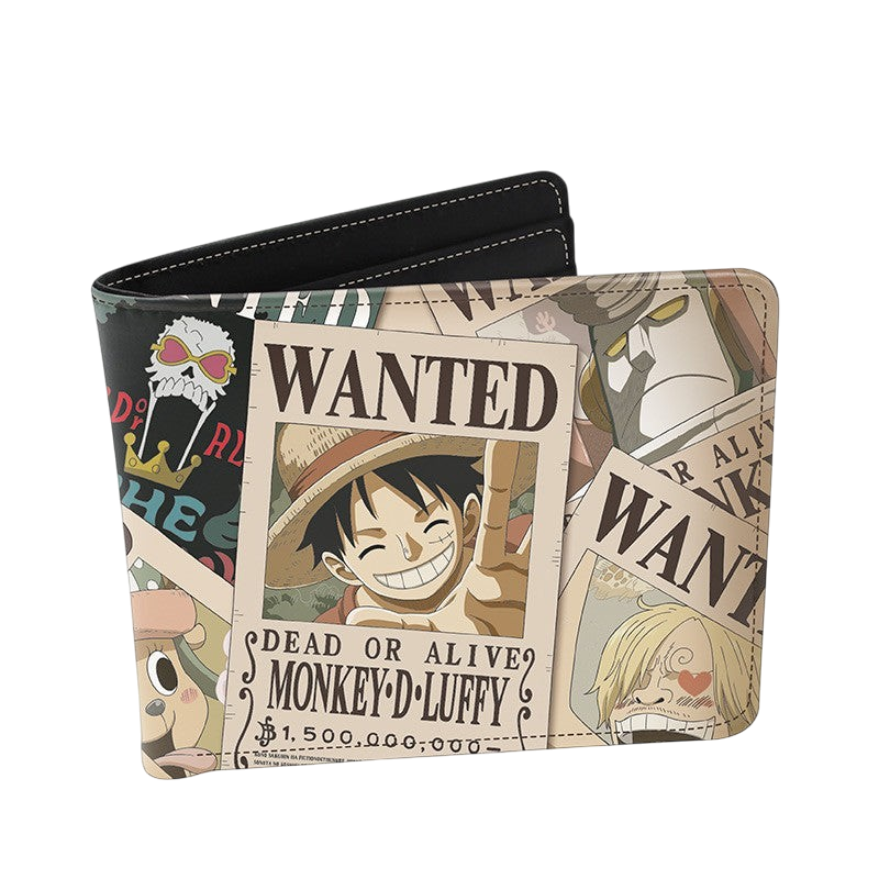 Portefeuille NIPPON DOKI STORE One Piece en vinyle avec imprimé Wanted de Luffy et l'équipage du Chapeau de Paille