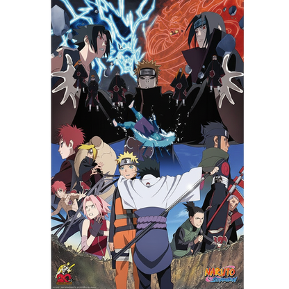 Poster Naruto Rivaux officiel NIPPON DOKI STORE illustrant Naruto, Sasuke et les membres de l'Akatsuki en combat