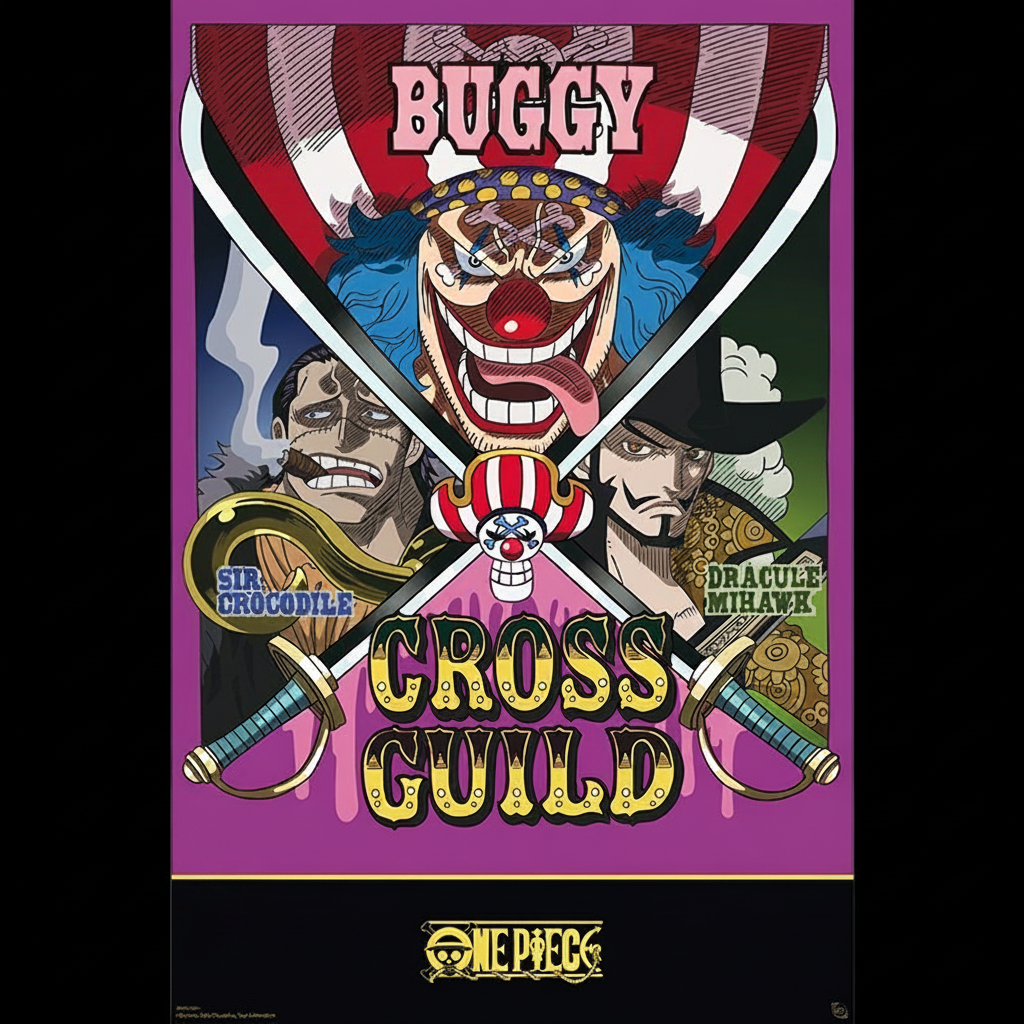 Poster Maxi One Piece Cross Guild avec Buggy, Crocodile et Mihawk, produit officiel NIPPON DOKI STORE