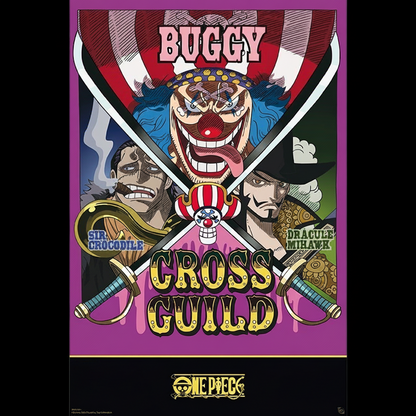 Poster Maxi One Piece Cross Guild avec Buggy, Crocodile et Mihawk, produit officiel NIPPON DOKI STORE