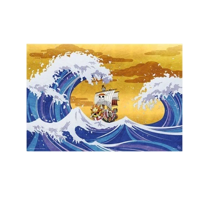Tirage encadré NIPPON DOKI STORE One Piece Thousand Sunny représentant le navire sur des vagues style estampe japonaise