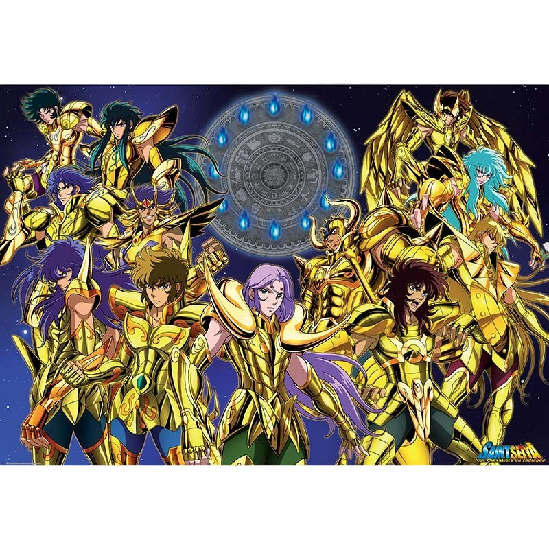 Poster officiel NIPPON DOKI STORE Saint Seiya Chevaliers d'Or avec les 12 chevaliers en armure dorée sur fond spatial
