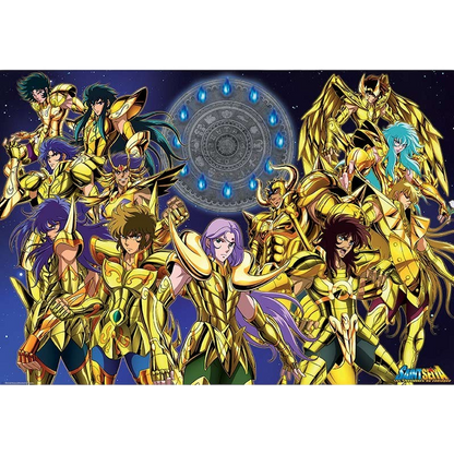 Poster officiel NIPPON DOKI STORE Saint Seiya Chevaliers d'Or avec les 12 chevaliers en armure dorée sur fond spatial