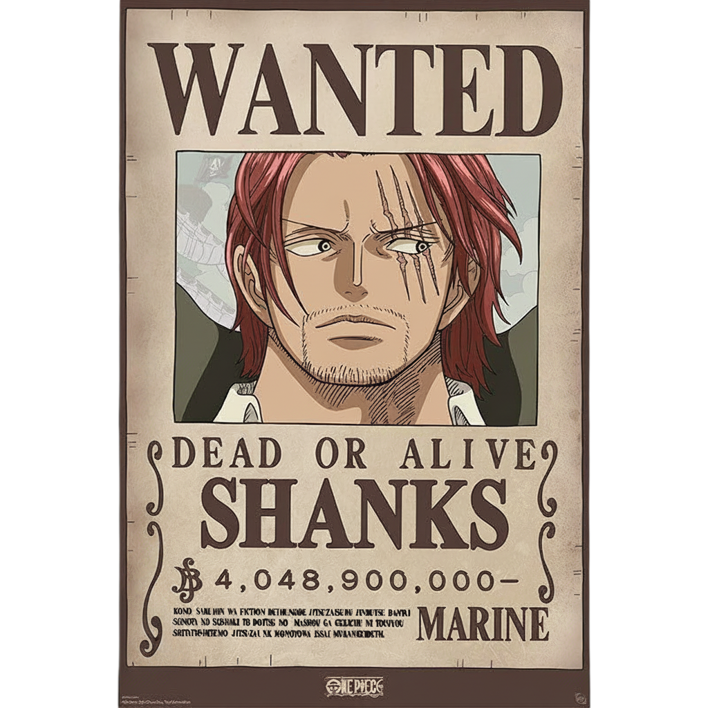 Poster officiel NIPPON DOKI STORE Wanted Shanks de One Piece, format maxi 91,5x61 cm sur papier de haute qualité