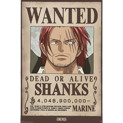 Poster officiel NIPPON DOKI STORE Wanted Shanks de One Piece, format maxi 91,5x61 cm sur papier de haute qualité