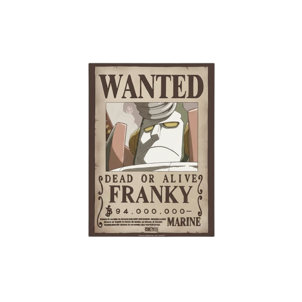 Poster Wanted de Franky style Chibi par NIPPON DOKI STORE, décoration murale officielle One Piece sur papier qualité