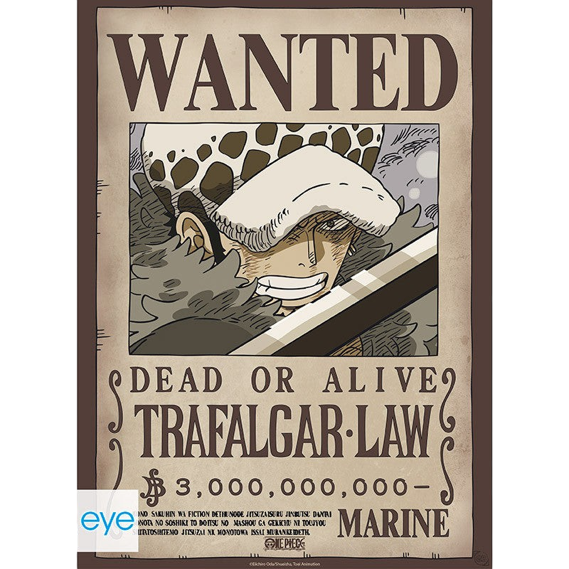 Poster Wanted de Trafalgar Law en style chibi, produit officiel One Piece vendu par NIPPON DOKI STORE