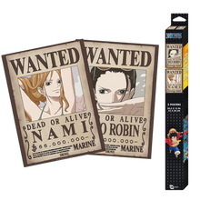 Set de 2 posters officiels NIPPON DOKI STORE One Piece style Chibi représentant les avis de recherche Nami et Robin