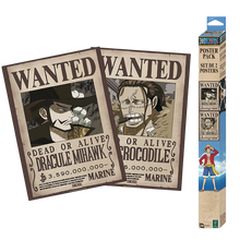 Set de 2 posters Wanted One Piece Mihawk et Crocodile par NIPPON DOKI STORE, affiches style avis de recherche