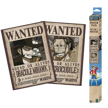 Set de 2 posters Wanted One Piece Mihawk et Crocodile par NIPPON DOKI STORE, affiches style avis de recherche