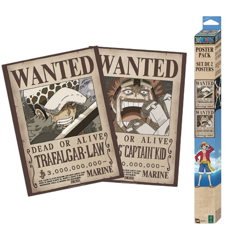 Set de 2 posters Wanted Chibi Trafalgar Law et Eustass Kid de One Piece, produit officiel NIPPON DOKI STORE