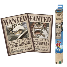 Set de 2 posters Wanted Chibi Trafalgar Law et Eustass Kid de One Piece, produit officiel NIPPON DOKI STORE
