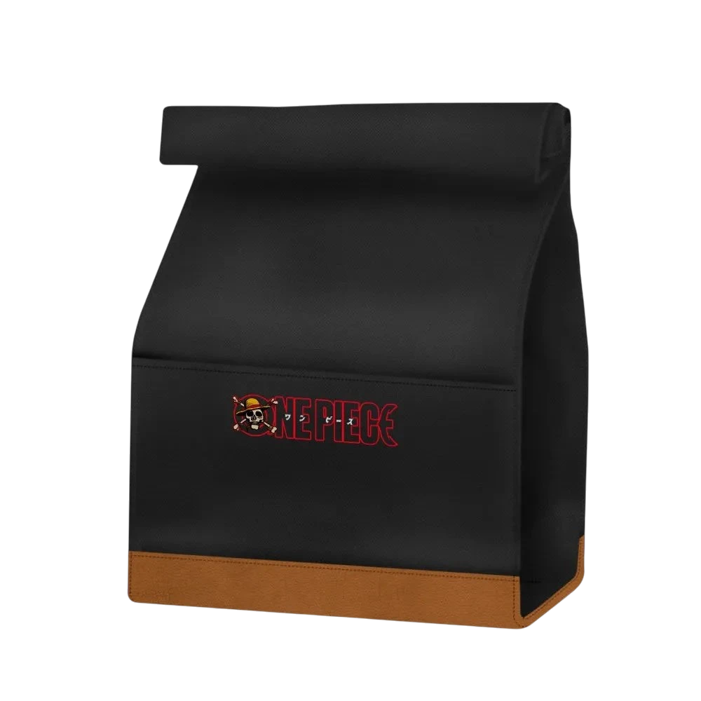 Sac déjeuner noir NIPPON DOKI STORE avec logo One Piece Netflix et base en similicuir marron