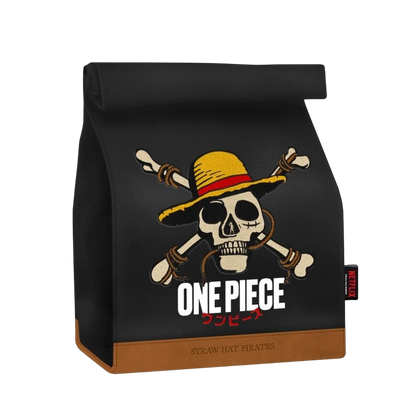 Sac déjeuner isotherme noir NIPPON DOKI STORE avec logo One Piece Netflix et base en similicuir marron