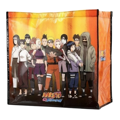 Sac shopping NIPPON DOKI STORE Naruto Shippuden avec illustration du groupe Konoha sur fond orange et noir