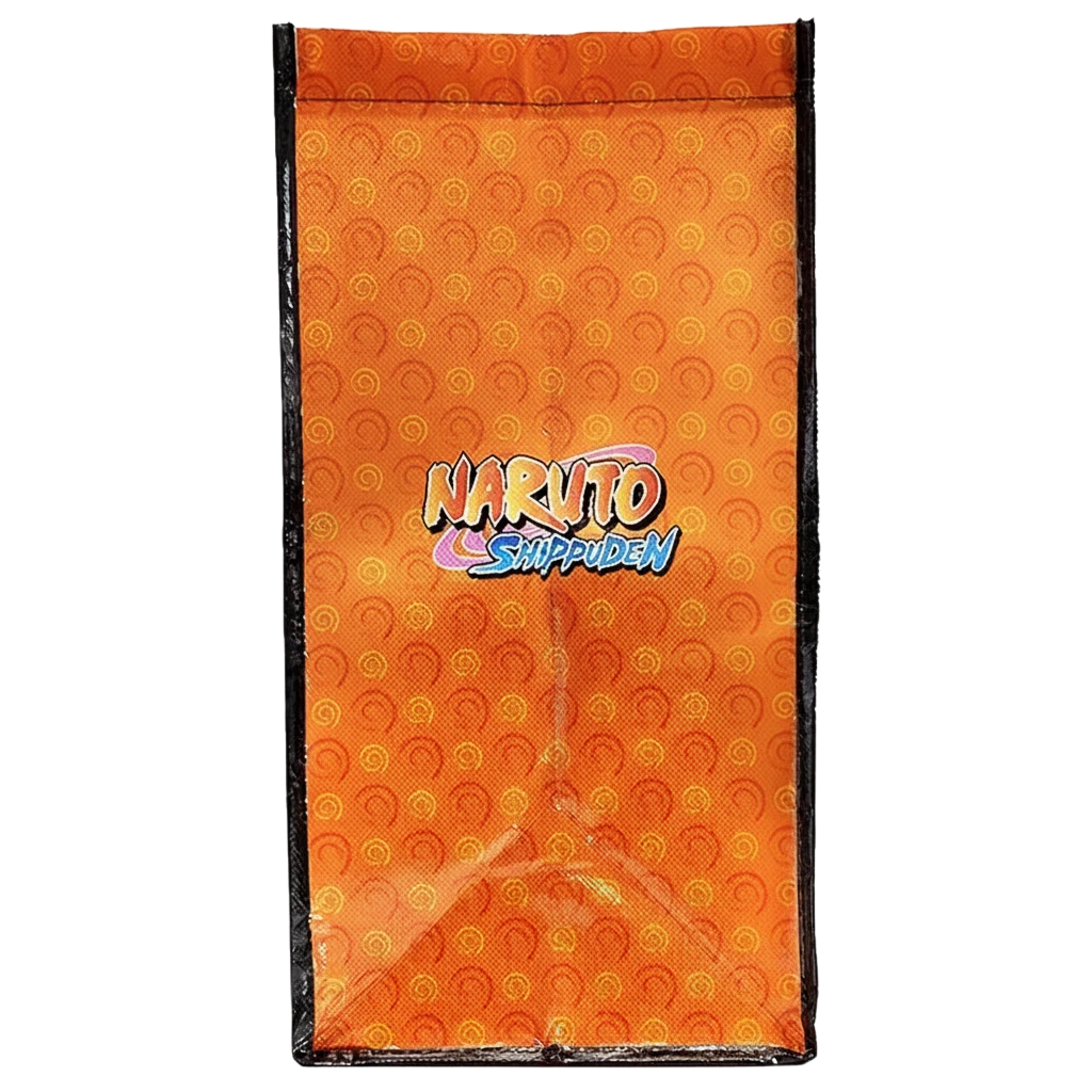 Sac shopping orange NIPPON DOKI STORE avec logo Naruto Shippuden et motifs de spirales du village de Konoha