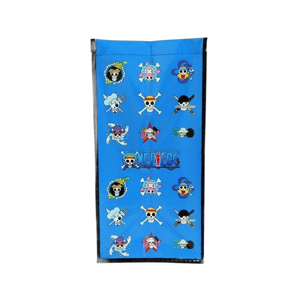 Sac shopping bleu NIPPON DOKI STORE avec motifs des emblèmes de l'équipage Luffy de One Piece
