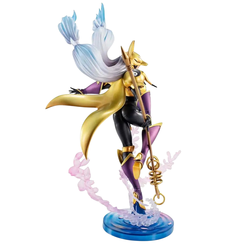 NIPPON DOKI STORE Sakuyamon GEM Tamers statuette featuring a fox-priestess Digimon with long hair and golden staff
