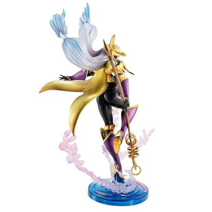 NIPPON DOKI STORE Sakuyamon GEM Tamers statuette featuring a fox-priestess Digimon with long hair and golden staff