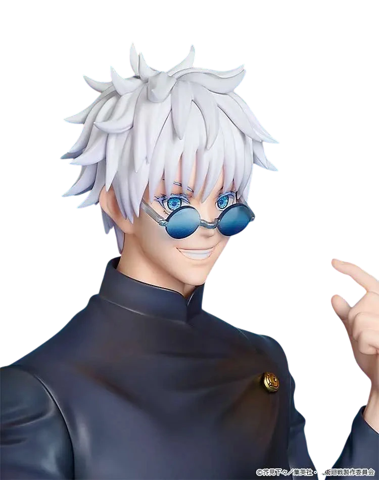 NIPPON DOKI STORE Satoru Gojo POP UP PARADE figurine in his Tokyo High School uniform with blue round sunglasses