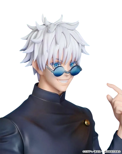 NIPPON DOKI STORE Satoru Gojo POP UP PARADE figurine in his Tokyo High School uniform with blue round sunglasses