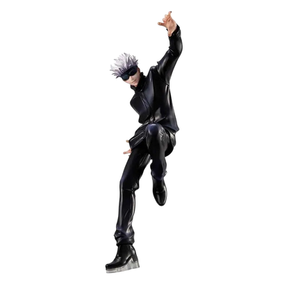 NIPPON DOKI STORE Satoru Gojo Jujutsu Kaisen statuette in a dynamic pose wearing a black outfit and blindfold