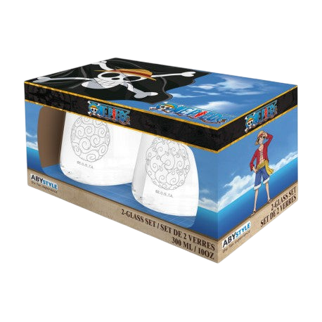 Set de 2 verres NIPPON DOKI STORE One Piece avec motifs Luffy et Ace dans leur emballage cadeau officiel