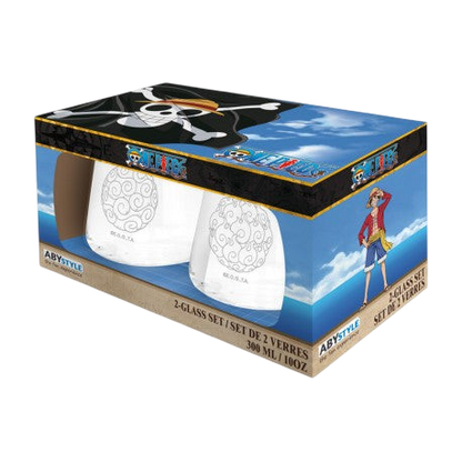 Set de 2 verres NIPPON DOKI STORE One Piece avec motifs Luffy et Ace dans leur emballage cadeau officiel