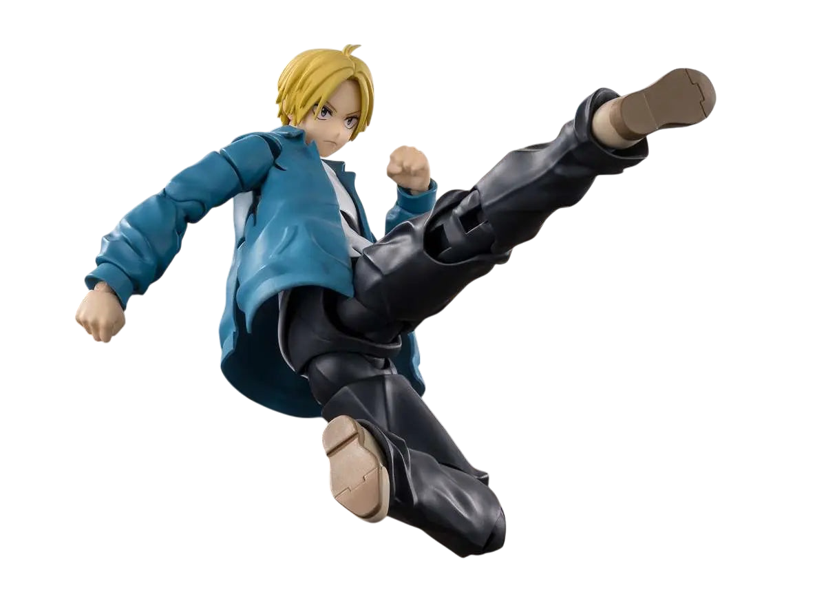 NIPPON DOKI STORE Shin Asakura S.H.Figuarts action figure from Sakamoto Days performing a high kick in a dynamic pose
