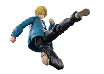 NIPPON DOKI STORE Shin Asakura S.H.Figuarts action figure from Sakamoto Days performing a high kick in a dynamic pose