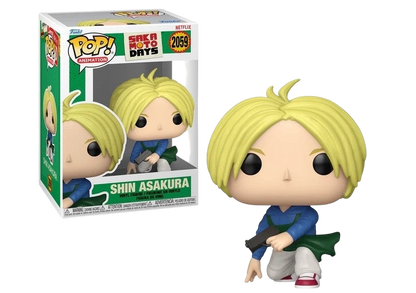 NIPPON DOKI STORE Funko POP! Animation Shin Asakura figure from Sakamoto Days with blonde hair and a handgun