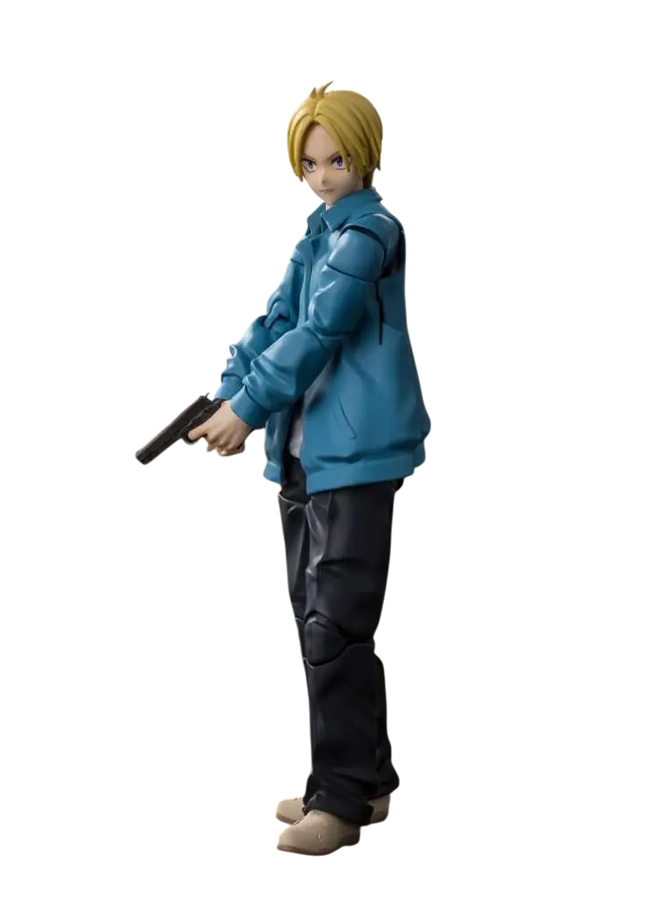 NIPPON DOKI STORE Shin Asakura S.H.Figuarts action figure from Sakamoto Days holding a pistol in a ruined setting