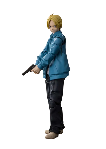 NIPPON DOKI STORE Shin Asakura S.H.Figuarts action figure from Sakamoto Days holding a pistol in a ruined setting