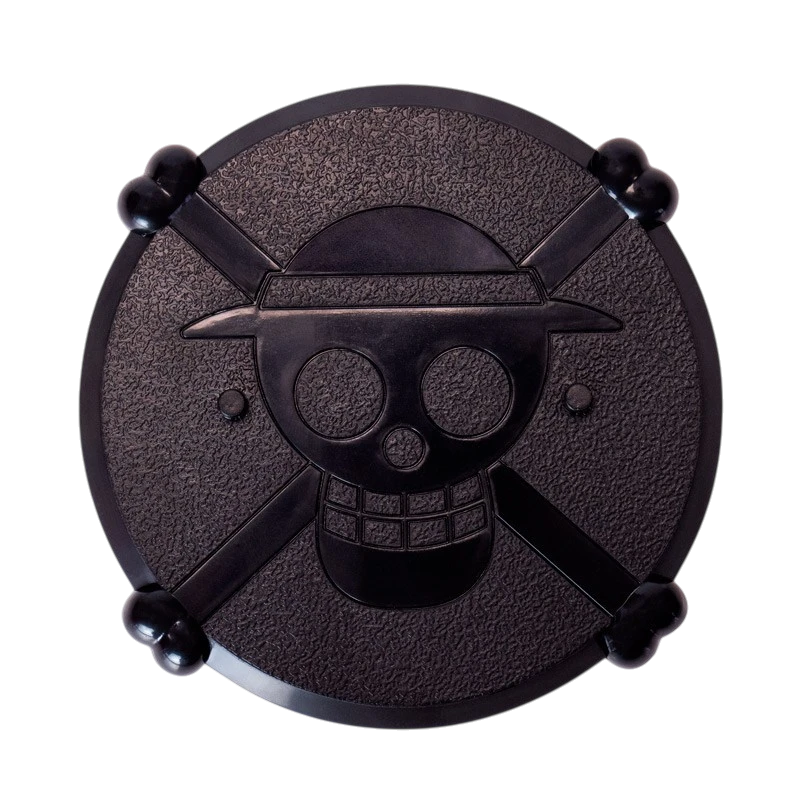 Socle noir rond pour figurine NIPPON DOKI STORE avec le logo tête de mort de l'équipage du Chapeau de Paille