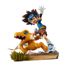 NIPPON DOKI STORE Digimon Adventure GEM 20th Anniversary statuette featuring Taiichi Yagami and Agumon in action pose
